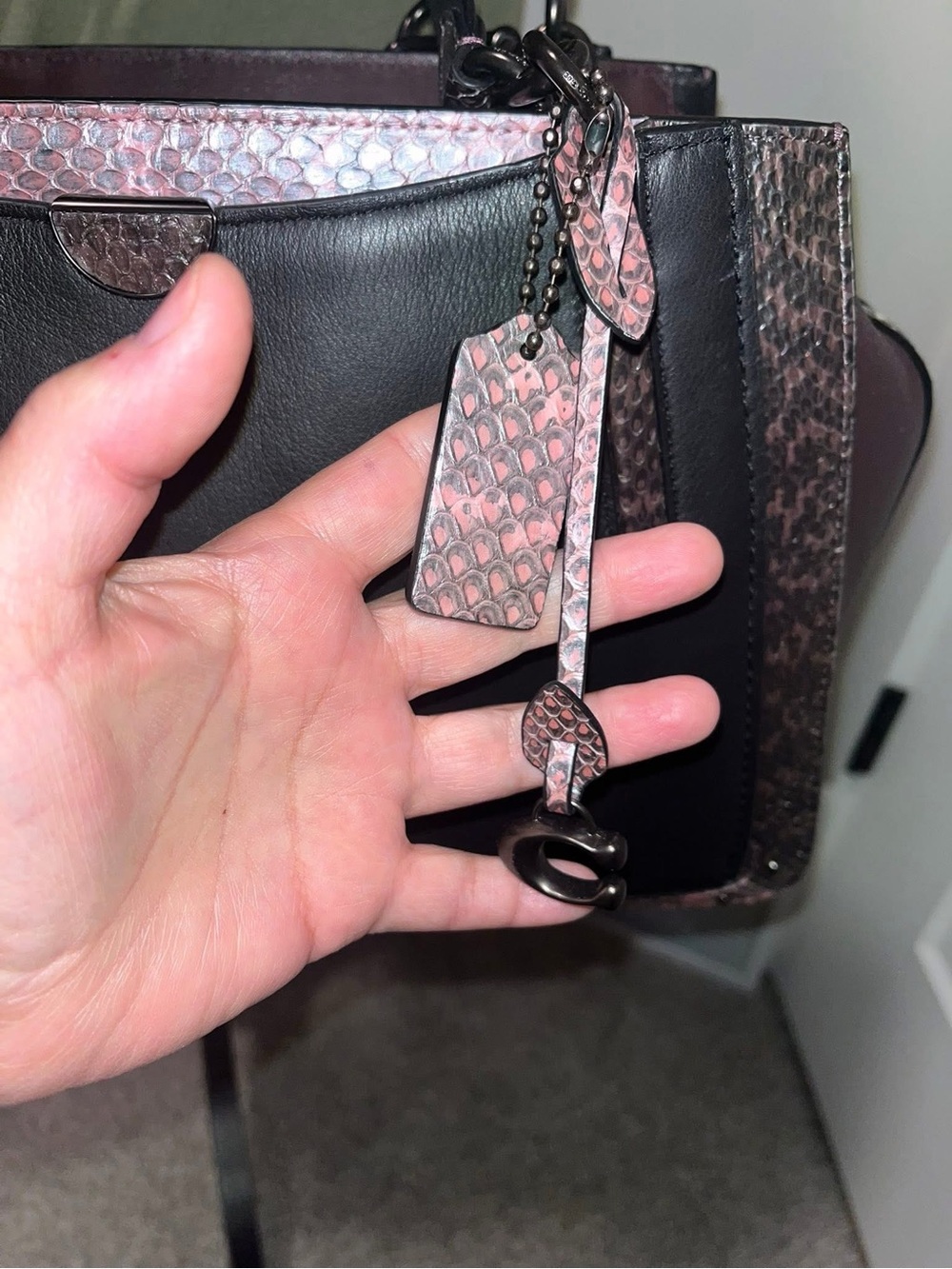 Coach Dreamer Black and Pink Python Leather Satchel Bag - Picture 3 of 14
